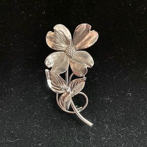 Vintage Sterling Silver Dogwood Brooch signed HSB